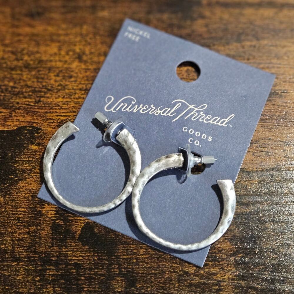 Universal Thread Nickel Free Hammered Silver Tone Open Hoop Earrings NWT